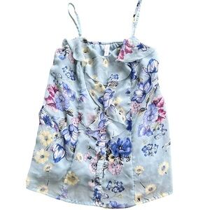 Xhilaration Blue Floral Ruffle Front Spaghetti Strap Top • Size Small 2016
